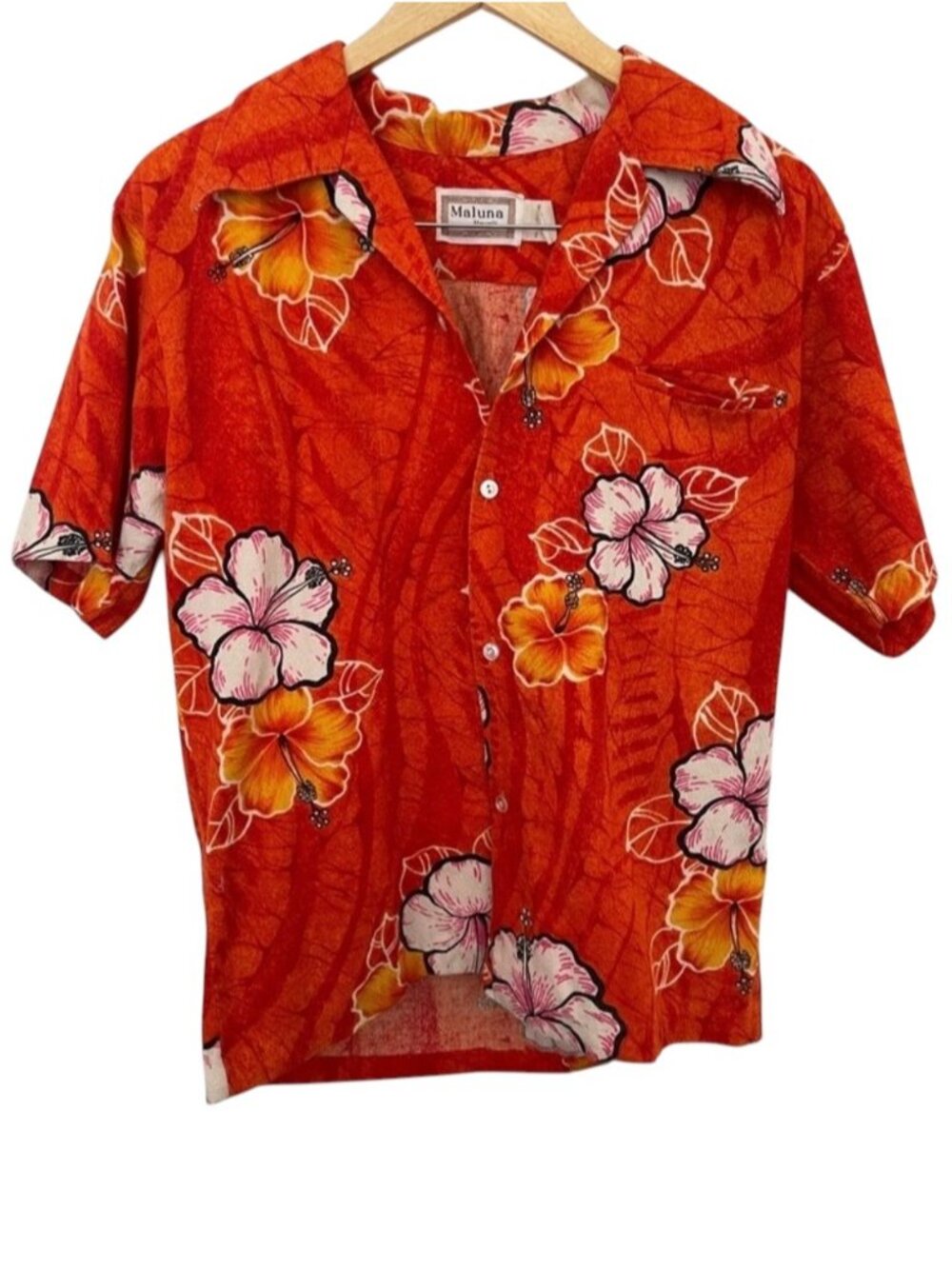 Vintage Hawaiian Floral Maluna Hawaiian Vintage Casual Shirts for Men Size M